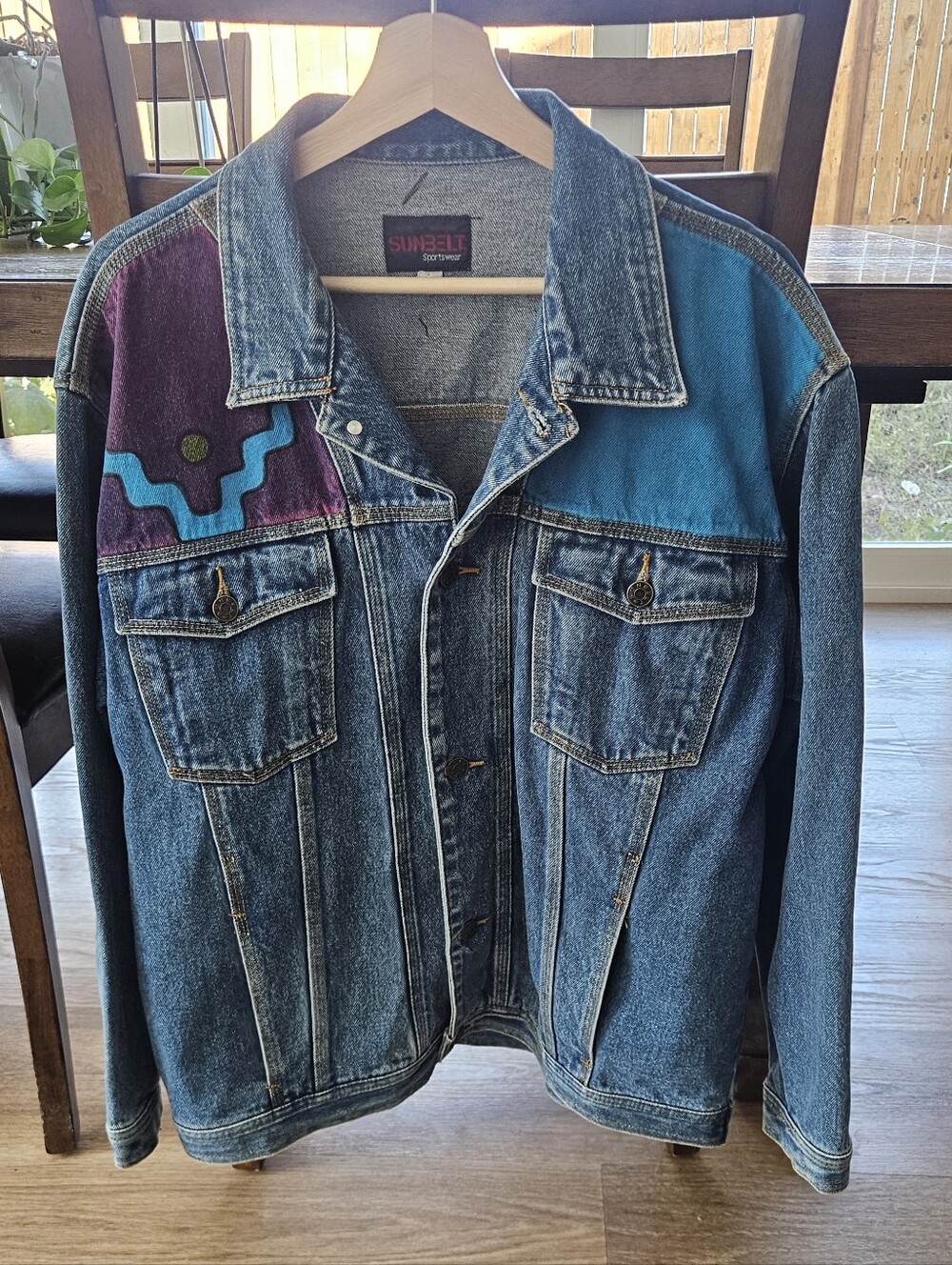 Sunbelt Denim Jacket with Teal and Purple Accents